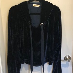 Bella Dahl velvet navy sweatshirt with hoodie L